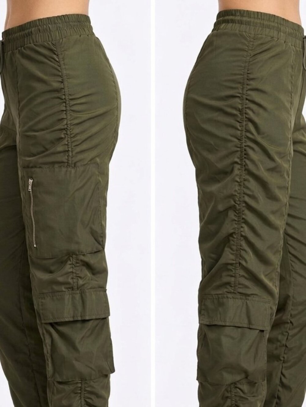 Refuge Y2K Olive Green Cargo Jogger Parachute Pants Gorpcore Streetwear S - Picture 4 of 4